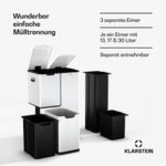 Klarstein Tiyo 3-in-1 Mülleimer - 60L Küchen-Abfalleimer mit Pedale & Soft-Close-Deckel, Edelstahl, herausnehmbare Eimer, Trennsystem, Aufkleber
