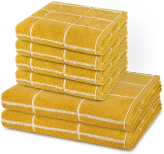 Ross Sensual Skin Karo 6 tlg. Frottier-Set - 4 X Handtuch (50 X 100cm), 2 X Duschtuch (75 X 140cm) - 500 - Senf