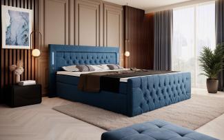 Boxspringbett Elegance mit LED, USB und Stauraum 200x200 Blau H2