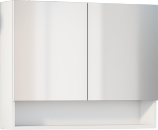 Baikal Camerino Schrank mit Spiegel, Mehrzweck-Badezimmerschrank, wahlweise mit oder ohne LED-Licht, einfache Montage, montierter Schrank, weißes Finish, offen, 2 Türen, 80 cm