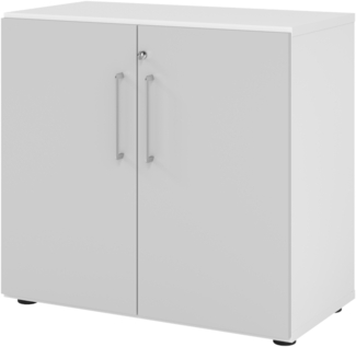 bümö Aktenschrank abschließbar, Büroschrank Holz 80cm breit in Weiß/Grau - abschließbarer Schrank mit Aktenregal für's Büro & Arbeitszimmer, Büro Möbel Ordnerschrank mit Schloss, 928T2-W-5-BS