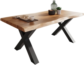 Esstisch Baumkante massiv Akazie Natur 160 x 85 X-Gestell schwarz ATLAS 140115727