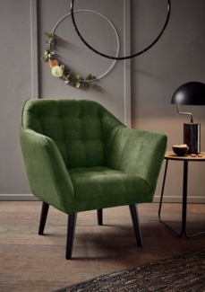 MAX Loungesessel mit Armlehnen, Winter Moss - Bequemer Sessel gepolstert mit schwarzen Massivholz Füßen für Esszimmer & Wohnzimmer - 84 x 87 x 70 cm (B/H/T)