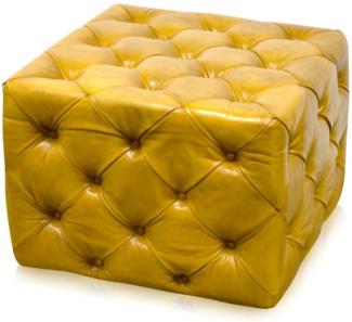 Casa Padrino Luxus Echtleder Fußhocker Vintage Gelb 64 x 64 x H. 46 cm - Chesterfield Möbel