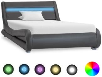 vidaXL Bettgestell mit LED Grau Kunstleder 100x200 cm, Mit Beleuchtung [285739]
