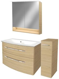 Fackelmann B.STYLE Badmöbel Set 4-teilig, 83 cm, Braun + LED-Spiegelschrank + Midischrank rechts