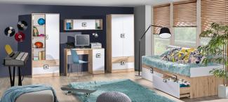 Jugendzimmer-Set "Nico" Bett 90x200cm Kleiderschrank Eiche hell weiß grau