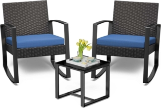 Bealife 3tlg. Balkonmöbel Set Rattan Blau Outdoor Terrasse Pool