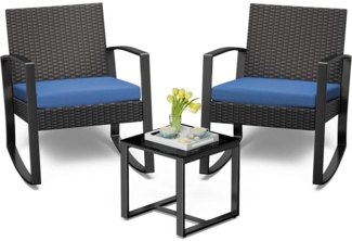 Bealife 3tlg. Balkonmöbel Set Rattan Blau Outdoor Terrasse Pool