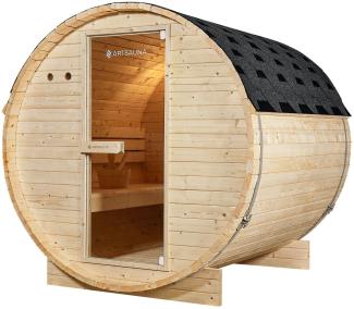 Artsauna Outdoor Fasssauna Spitzbergen 180 für 4 Personen - 6 kW Ofen, Saunasteine & Zubehör - Saunafass aus Fichtenholz - Außensauna Gartensauna