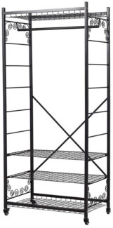 HomeGuru Kleiderständer Kleiderständer aus Metall, 4 Fachböden, Rollen, Industriestil, schwarz