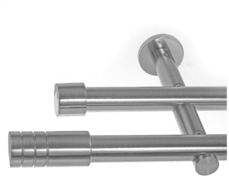 BASIT Gardinenstange Edelstahloptik 19mm mit Wandträgern 120 cm E60, Ø 19 mm, 2-läufig, verschraubt, Metall, H29 120 cm E60 Zylinder