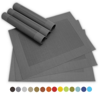 matches21 HOME & HOBBY Platzset Tischsets BORDA 6er Set Schwarz als Tischuntersetzer, (6-St), Abwaschbare Platzsets als Tischunterlagen für Ess-Tisch Tisch-Deko