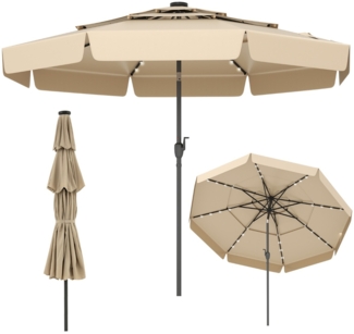 300 cm Sonnenschirm mit LED-Beleuchtung Beidseitig um 35° Knickbarer Gartenschirm Beige