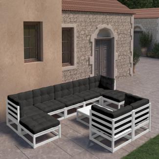 vidaXL 10-tlg. Garten-Lounge-Set mit Kissen Weiß Massivholz Kiefer 3077160