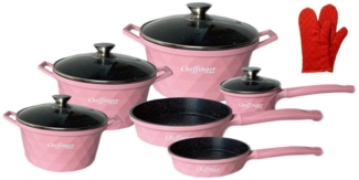 Rungassi Topf-Set Kochtopf Kasserolle Bratpfannen Set 12-tlg DIAC12 Rosa, Material: Aluminium, Glas