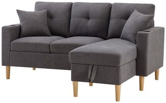 OKWISH Ecksofa L-förmiges 3-Sitzer-Sofa, Freizeitsofa, mit integriertem Getränkehalter, 2 Kissen