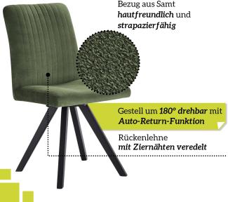 smart drehbarer Esszimmerstuhl - Bezug Mikrofaser grün, 180° drehbar mit Auto-Return-Funktion - Massivholz Stuhlbeine - Küchenstuhl, Polsterstuhl mit Schaumstofffüllung