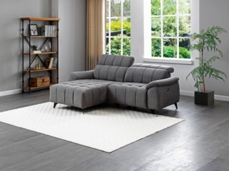 Vente-unique - Eckrelaxsofa elektrisch - Ecke links - Strukturstoff - Grau - CELTIMO