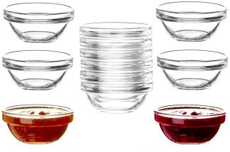 BigDean 12x Dipschalen Ø 6 cm aus gehärtetem Glas 30ml - Für Dip, Marmelade, Konfitüre - Stapelbar - Für Spülmaschine & Mikrowelle - Mini Soßen-Schalen für Tapas, Ketchup & Buffet