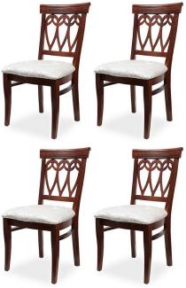 Casa Padrino Biedermeier Esszimmer Stuhl 4er Set Creme / Dunkelbraun 50 x 56 x H. 96 cm - Massivholz Küchen Stühle - Massivholz Esszimmer Möbel - Biedermeier Esszimmer Möbel