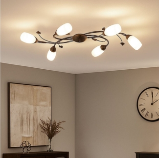 NOWA Deckenspot, Leuchtmittel nicht inklusive, Deckenlampe Deckenleuchte Wohnzimmerlampe Blätter rost Glas