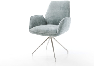 Drehstuhl Zoa-Flex Chenille Pastellblau Kreuzgestell konisch Edelstahl 180° drehbar Taschenfederkern