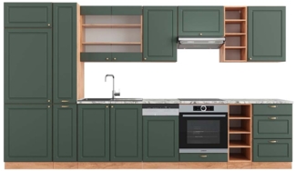 Küchenzeile Fame-Line Grün-Gold Landhaus/Goldkraft Eiche 355 cm , AP Marmor Vicco