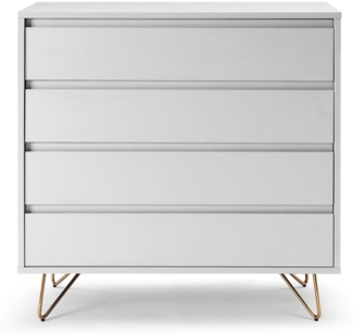 Kommode 90 x 40 cm aus MDF Weiß mit 4 Schubladen und Metallbeinen in Gold