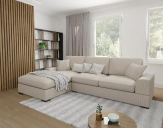 S-Style Möbel Ecksofa Leif mit Schlaffunktion in Cord-Stoff schöner Sitzkomfort, Ottomane links oder rechts bestellbar, mit Wellenfederung