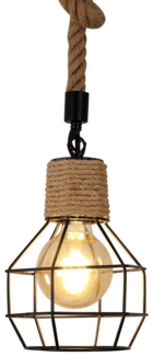 Goeco Deckenleuchte 1 Flammige Hängelampe Hanfseil Holz Kronleuchter Metall Schwarz, Verstellbare H?ngeleuchte Retro, Pendellampe Wohnzimmer Küche Bar, E27