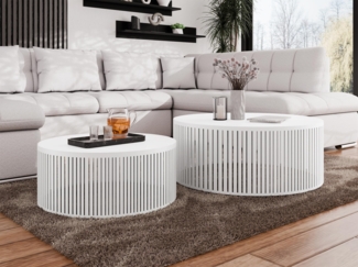 Couchtisch Jervag, Gestell aus Stahl (Farbe: Weiß / Arktisches Weiß)