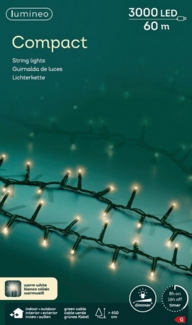 Lumineo LED-Lichterkette Lumineo Lichterkette COMPACT 3000 LED 60 m warm weiß, grünes Kabel, Indoor/Outdoor, dimmbar, 8h-Timer, 5 m Zuleitung