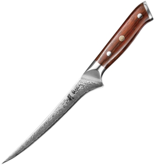 Wakoli Allzweckmesser Rosaki Serie I Ausbeinmesser und Filetiermesser Damastmesser I mit 18, aus 67 Lagen Damaststahl mit Kern aus 10Cr15CoMoV
