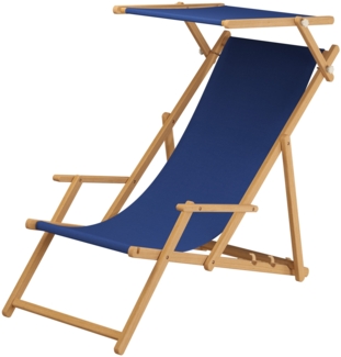 Gartenstuhl blau Sonnenliege Strandstuhl Sonnendach Kissen Deckchair Buche 10-307 N S KH