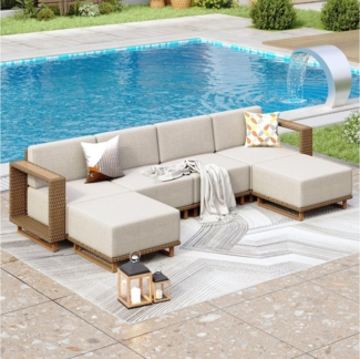 PHI VILLA Gartenlounge-Set, (Rattan Gartenmöbel Set Balkonmöbel, Lounge Möbel Outdoor Sofa Sets für Garten und Terrasse)