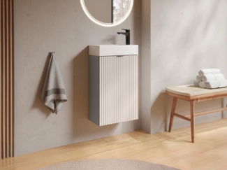 Vente-unique - Handwaschbeckenschrank geriffelt - Tür wendbar - Beige - 60 x 40 x 22 - VAHIRA