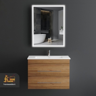 Alpenberger Badmöbel-Set Waschbecken mit Unterschrank - Waschbeckenunterschrank mit Schubladen, (Badezimmerschrank - Bamboo, Schrank Badschrank - 70 cm), Gäste WC & Badezimmer Set - Waschtisch mit Nano