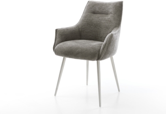 Esszimmerstuhl Alja-Flex mit Armlehnen Bouclé Soft Schlamm 4-Fuß konisch Edelstahl Taschenfederkern