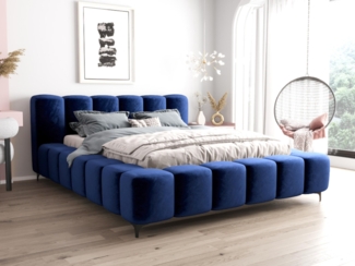 AX LIVING Vallarsa moderne Betten 120x200 blau Polsterbett Stauraum