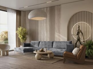 Ecksofa Designersofa MADISON Stoff Tender Way Grau Ottomane Links