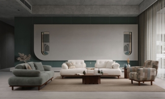 Sitzgruppe/Sofa Set "Bellora" 3+3+1 + Mittelkonsolentisch-Weiß/Türkisgrün