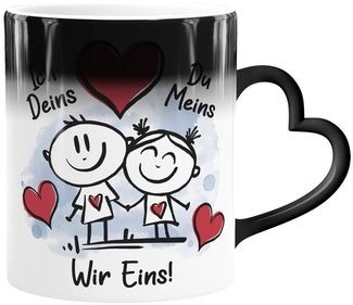 SpecialMe Tasse Tasse mit Herz-Henkel Farbwechsel Liebe verliebte Strichmännchem Ich, Keramik