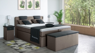 Meisterbetten Boxspringbett Iris 160x220 in WT-Papyrus in WT-Dunkel Grau, Matratzenbezug Nano, Komfortschaum-Topper