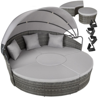 tectake Loungeset Rattan Sonneninsel, (Set, 5-tlg), Faltbares Dach mit Klettverschluss und Gasdruckfedersystem