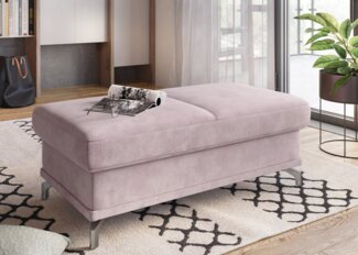 CAVADORE Sofahocker Capri / Beistellhocker gepolstert fürs Wohnzimmer/ Passend zum Ecksofa Capri mit XL-Longchair / 133 x 47 x 72 cm / Mikrofaser: Rosa