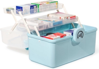 Zedelmaier Aufbewahrungsbox Medikamenten Aufbewahrung Medizinbox Apothekenbox HausapothekeBox Groß, Tragbar, Kindersicherung, 3 Treppenabteile