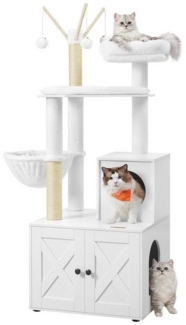 Feandrea Kratzbaum mit Katzenklo-Schrank, 151 cm hoch, 2-in-1 Katzenbaum, Schrank für Katzentoilette, mit Sisalstämmen, abnehmbaren Plüschbällen, Wolkenweiß