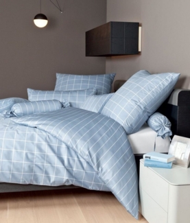 Janine Mako Satin 1 teilig Kissenhülle Kopfkissenbezug 40x80 cm Modernclassic 39025-32 perlblau