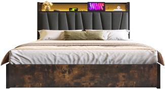 Merax Polsterbett Metallbett LED App-Control Doppelbett mit aufladen USB und LED-Beleuchtung, Metallbett 160x200cm, Holz